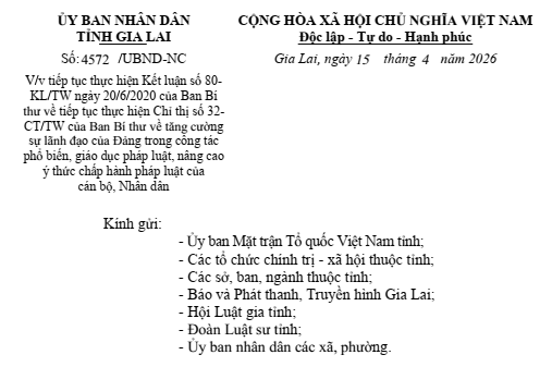 UBND tỉnh Gia Lai chỉ đạo tiếp tục thực hiện Kết luận số 80-KL/TW ngày 20/6/2020 của Ban Bí thư về tiếp tục thực hiện Chỉ thị số 32-CT/TW của Ban Bí thư...
