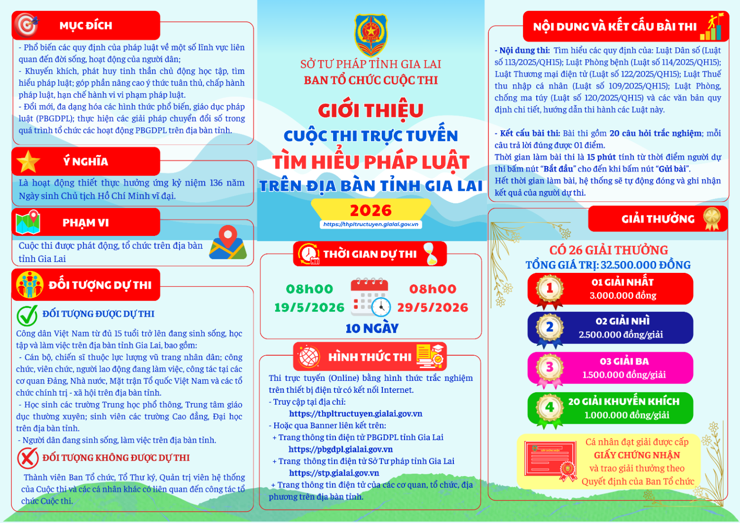 GIỚI THIỆU, TRUYỀN THÔNG VÀ HƯỚNG DẪN THAM GIA "CUỘC THI TRỰC TUYẾN TÌM HIỂU PHÁP LUẬT TRÊN ĐỊA BÀN TỈNH GIA LAI NĂM 2026"